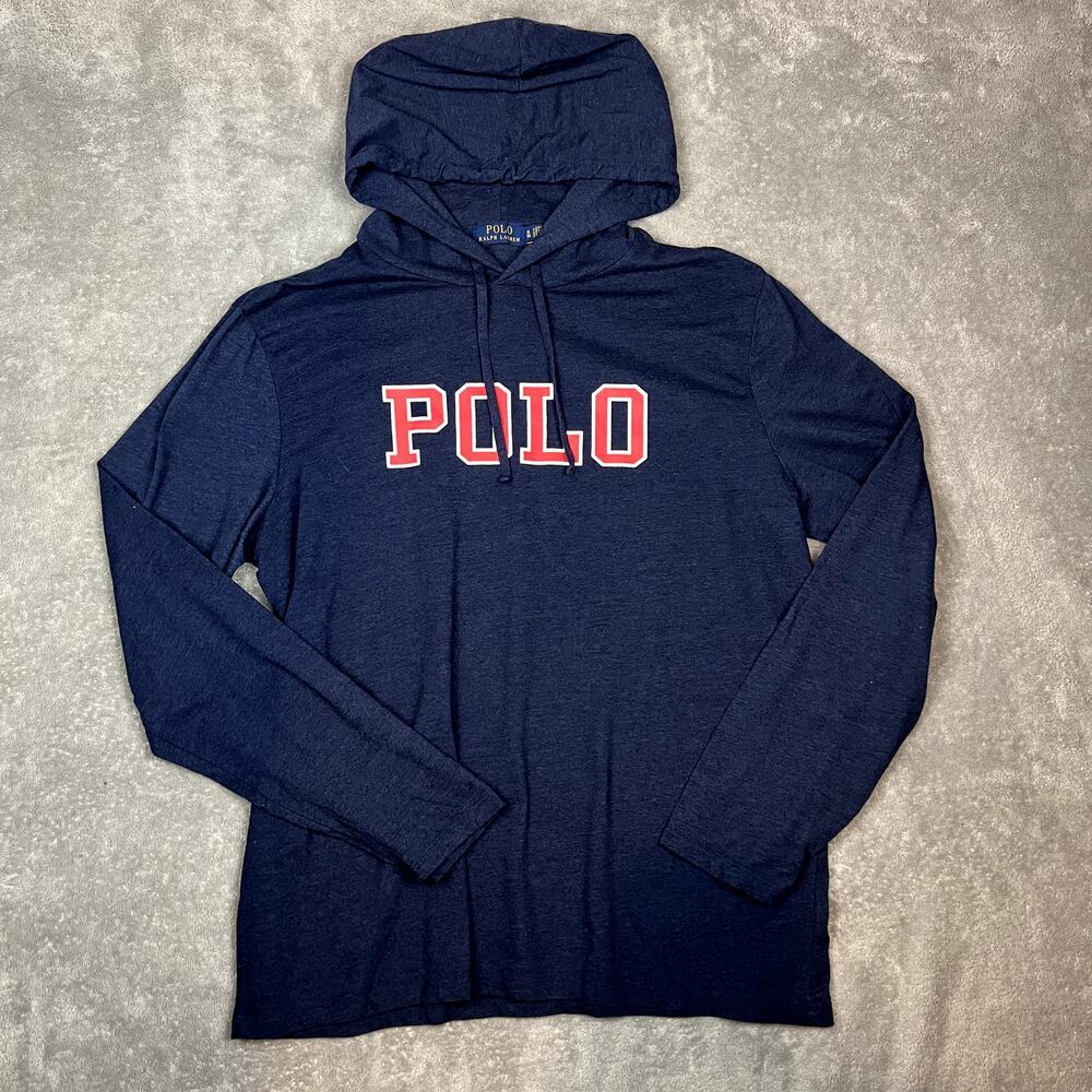Polo Ralph Lauren Hoodie Mens XL Sweater Navy Spellout Preppy